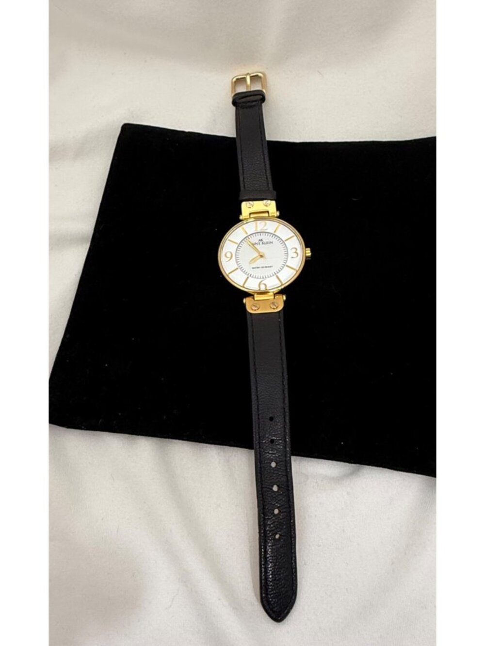 Anne Klein Womens Wristwatch with Black Leather Strap New Battery